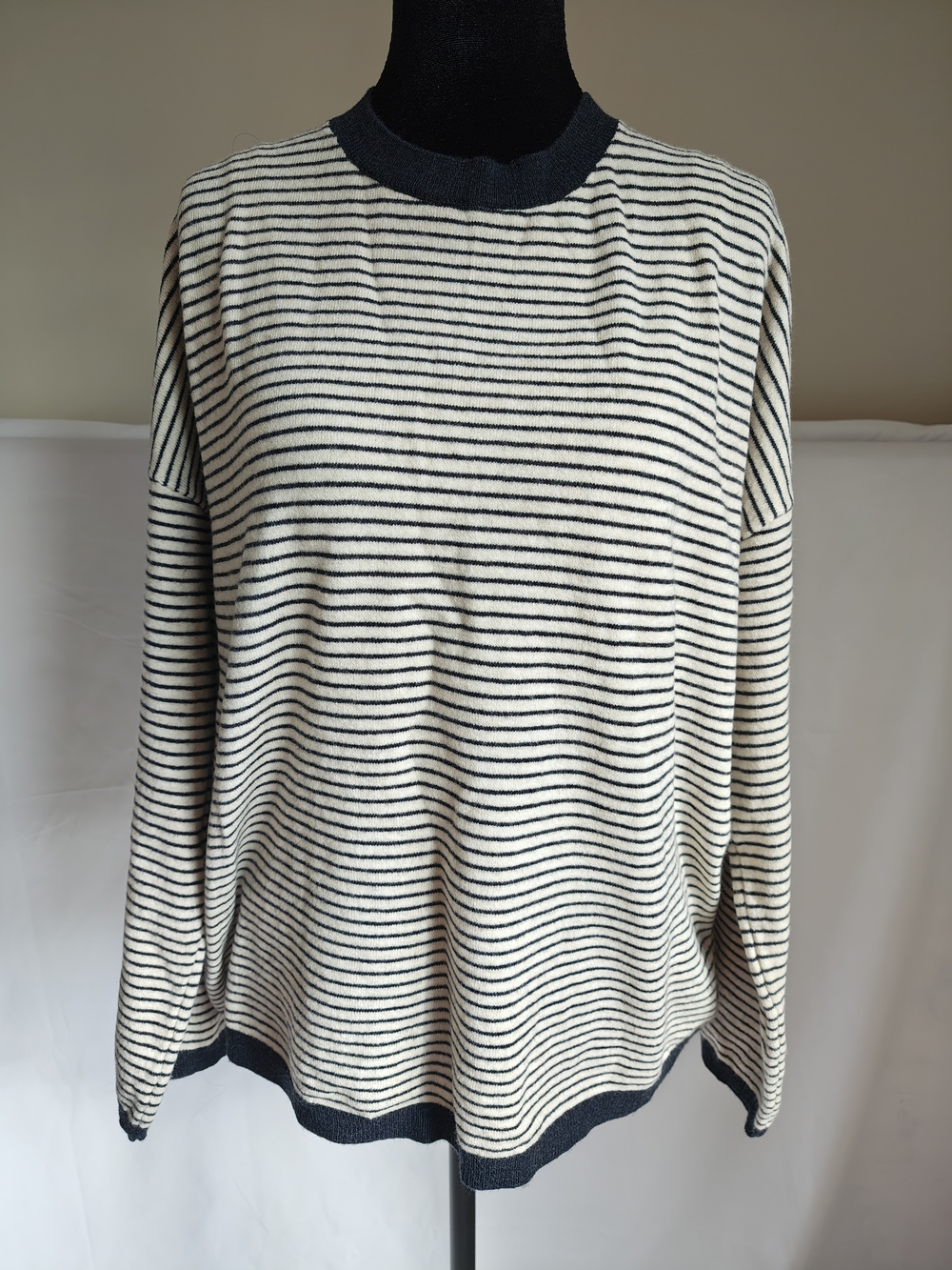 Striped Crewneck Sweater in Cream and Black